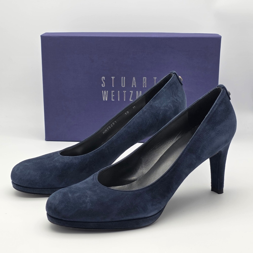 Stuart Weitzman Ponder Pump Women 10 Blue Suede Platform‎ Heels Wedding Guest